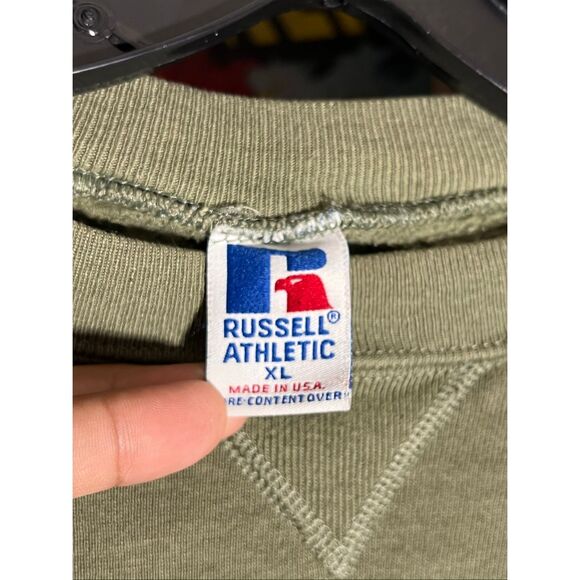 Vintage 90s Russell Athletic USA Made Khaki Blank Sweater - Picture 3 of 7